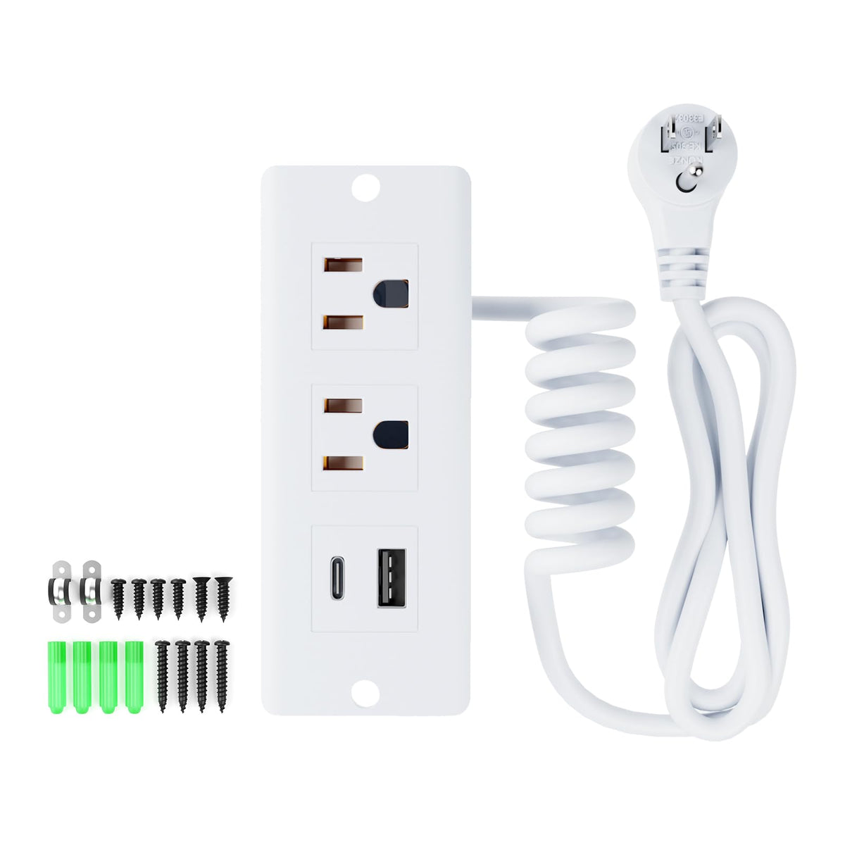 OELFFOW front face recessed outlet showing clean drawer integration and organized charging