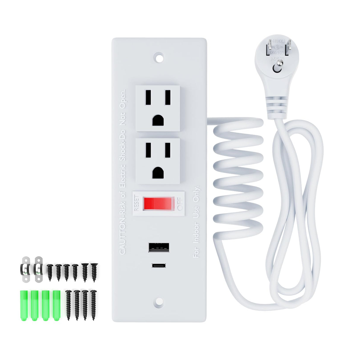 OELFFOW front panel showing outlets and neat recessed fit for tidy charging