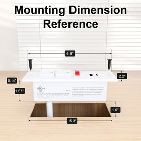 OELFFOW size comparison with ruler showing compact recessed power strip