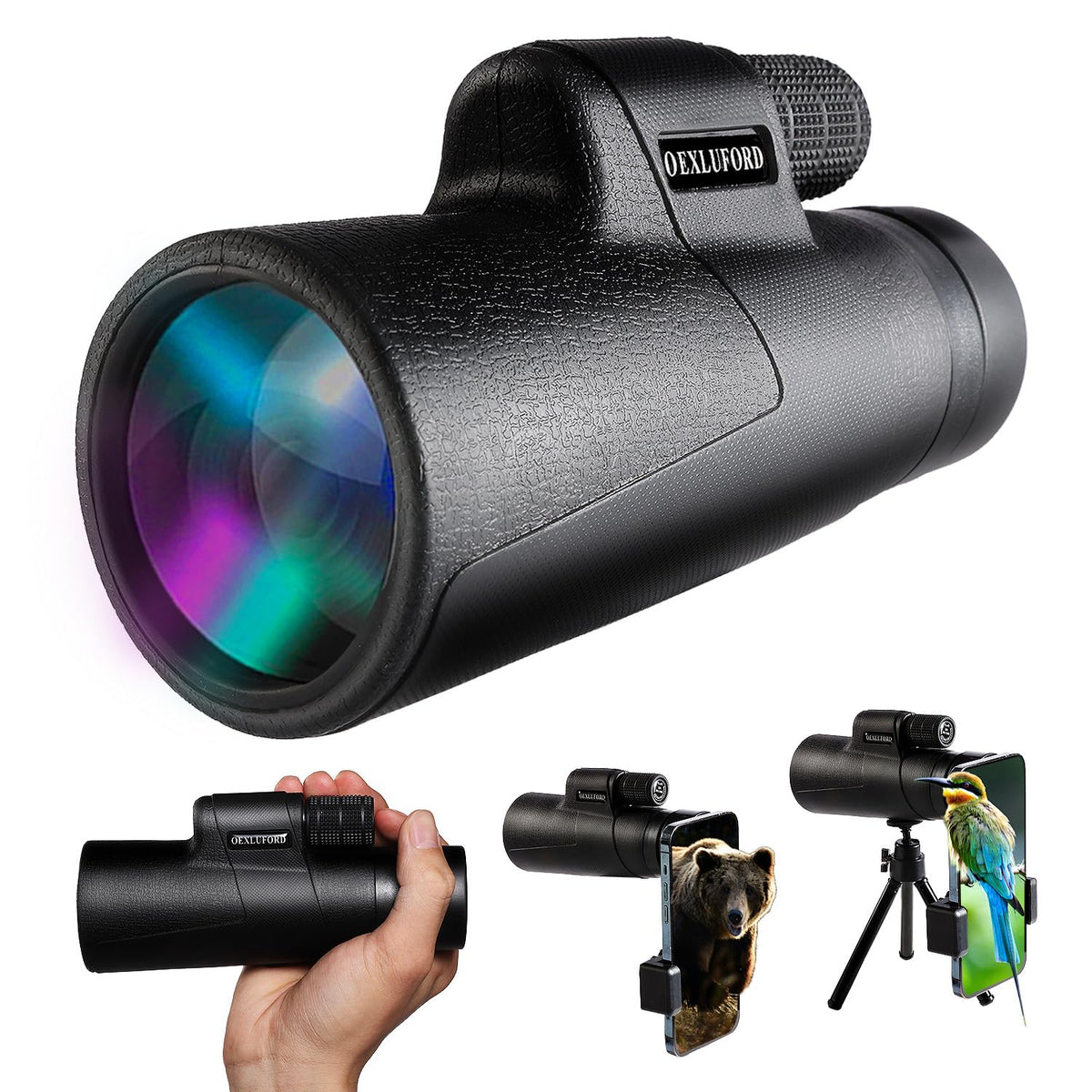 OEXLUFORD HD monocular lens offers crisp distant views for birdwatching.