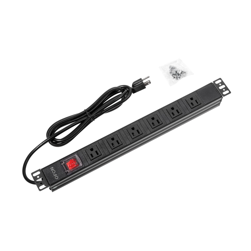 OFCN 19in rack-mount PDU with six outlets for organized server racks.