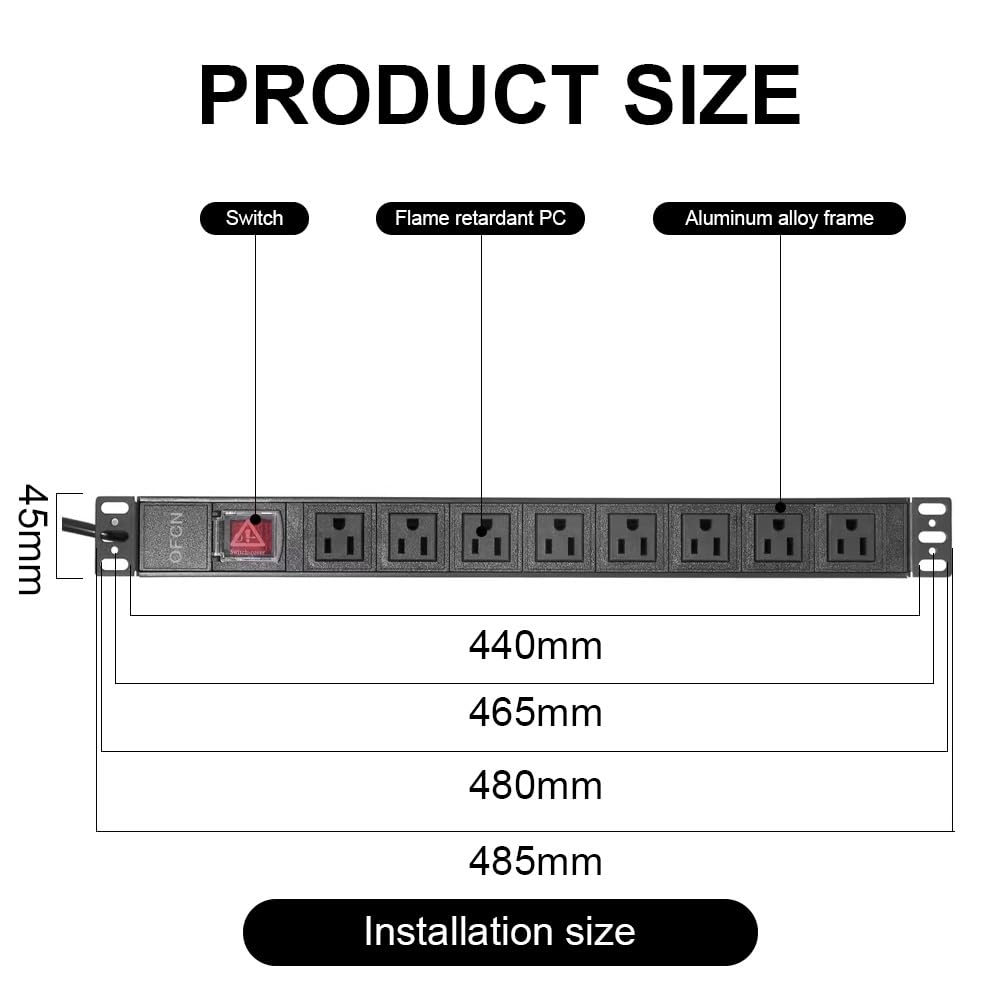 OFCN 8-outlet wide-spaced layout reduces adapter crowding.