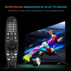Ogilly universal backlit LG remote glowing in a dark room for simple operation.