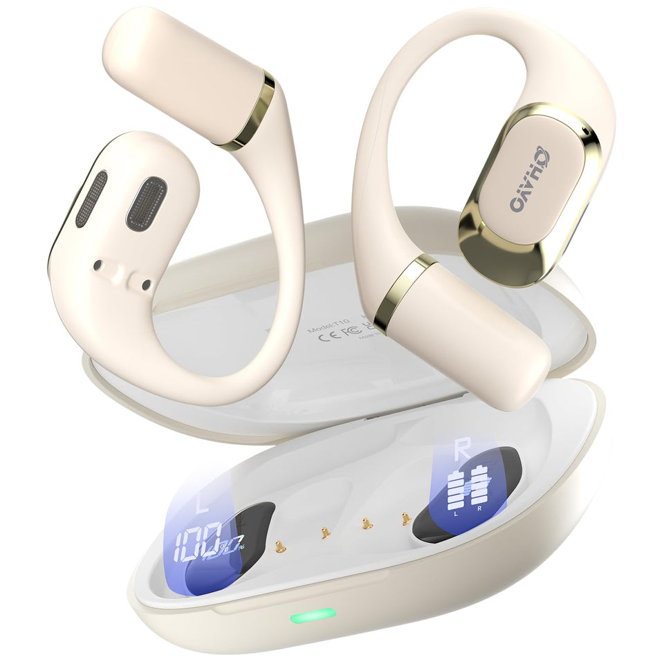OHAYO T10 front packaging showing earbuds and case, clear product overview benefit