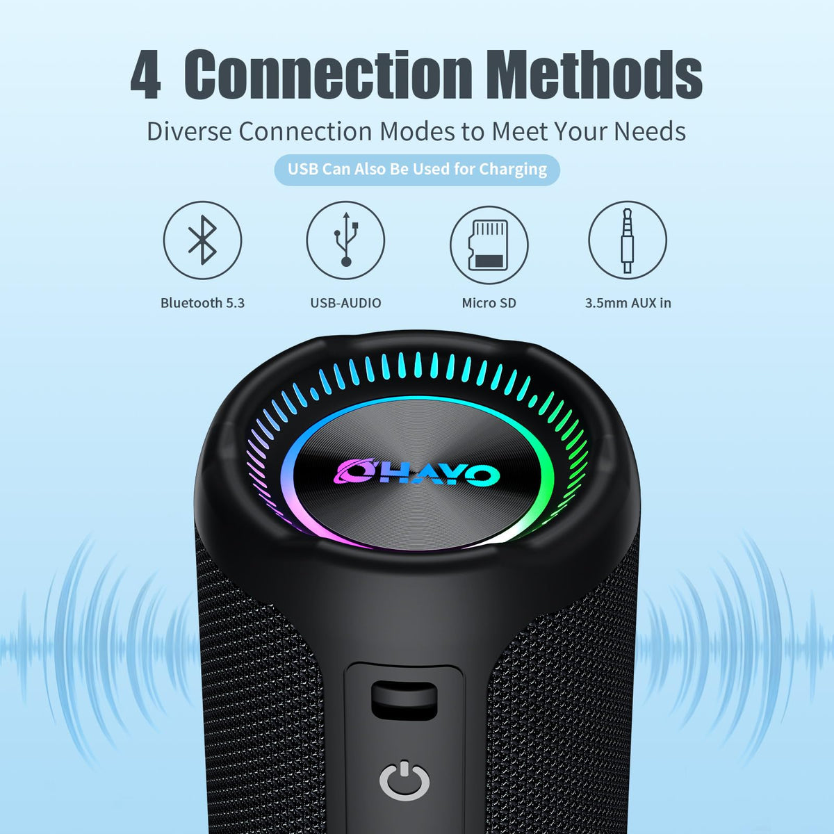 Two OHAYO X10 MAX speakers paired for TWS stereo widen soundstage