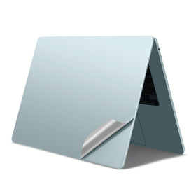 ohgo blue laptop skin side profile showing slim, unobtrusive protection