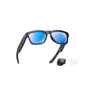 OhO sunshine front view of glasses showing frame and integrated audio, highlighting comfortable fit