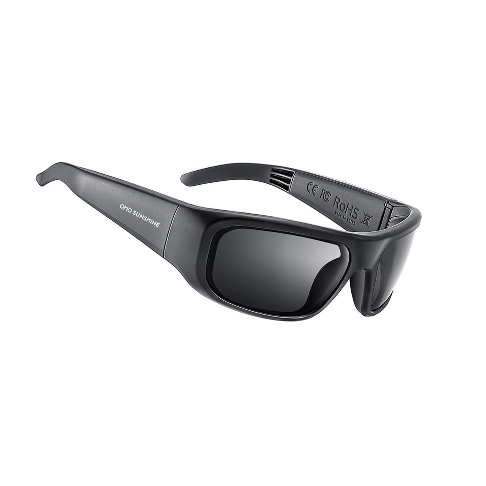 OhO sunshine front view showing sunglasses and benefits of integrated audio