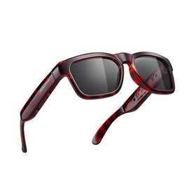OhO Sunshine smart glasses model wearing grey lens for all-day outdoor comfort.