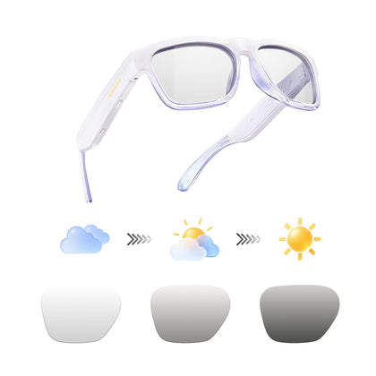 OhO Sunshine smart glasses open-ear speaker for hands-free listening during workouts.