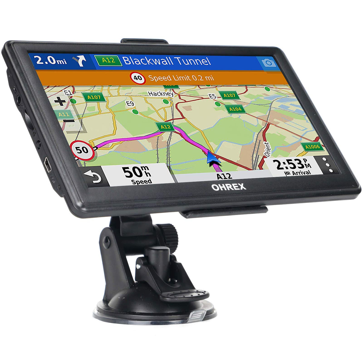 OHREX N700 7-inch display with North America map for truck routing.