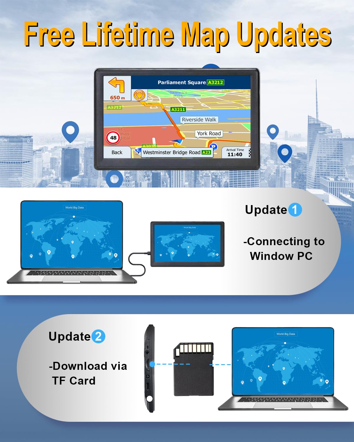 OHREX N900 truck GPS map display showing 2D/3D views for easy routing.