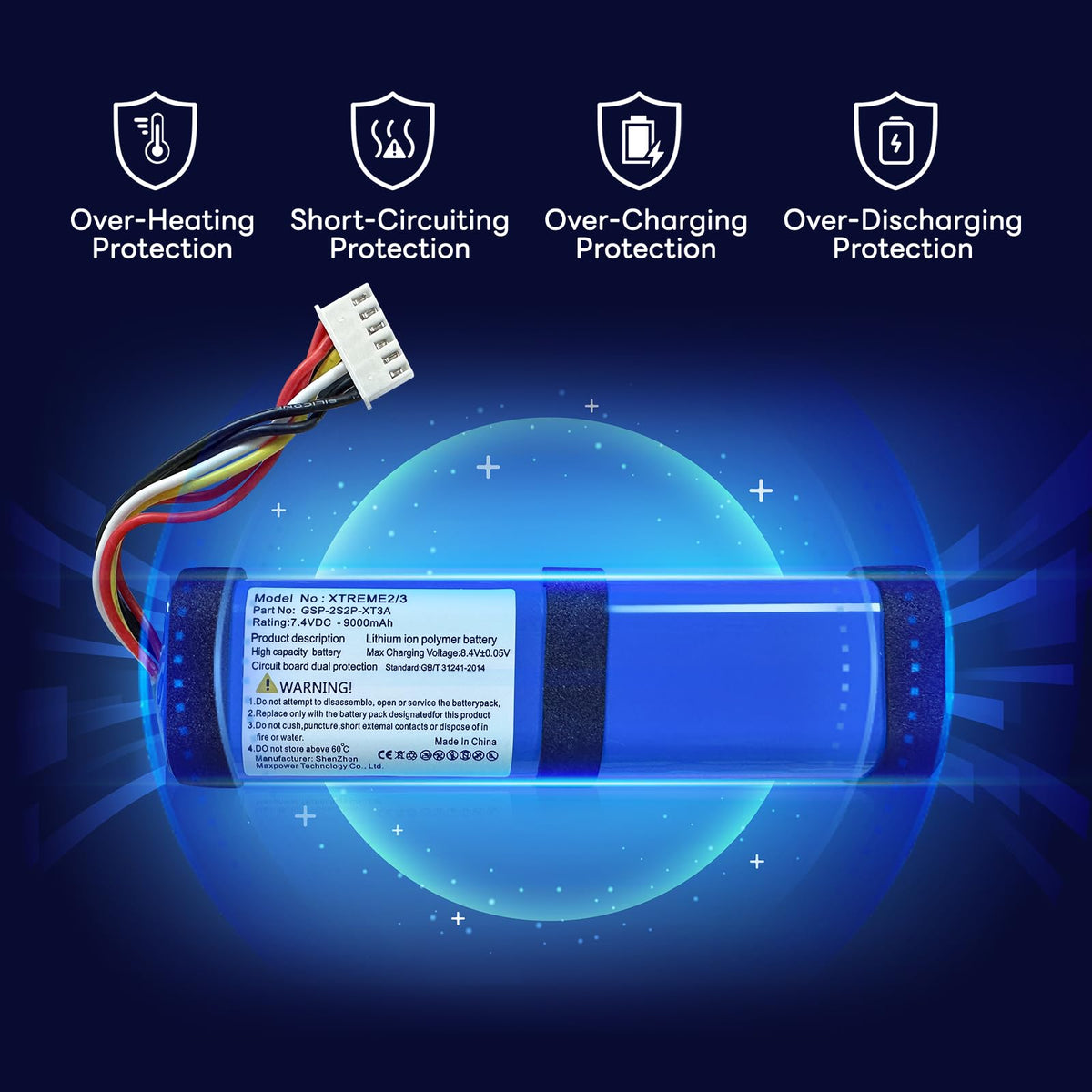 OHZHAO battery with integrated safety chip protects JBL Xtreme devices.