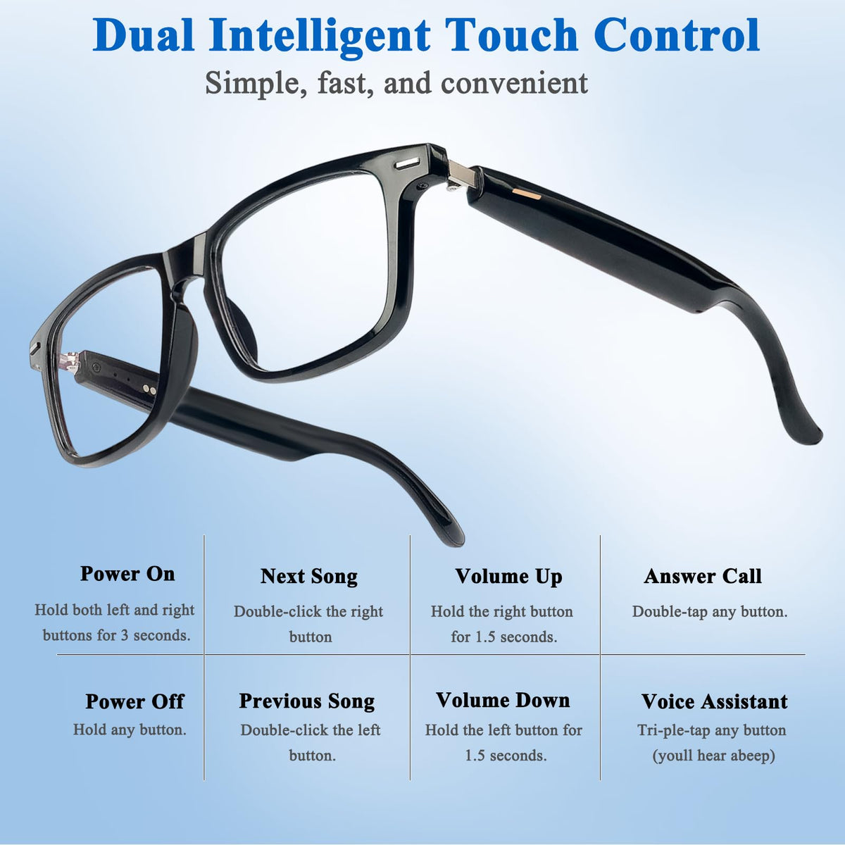 OICIIDO AI Smart Glasses long battery life supports music and calls.