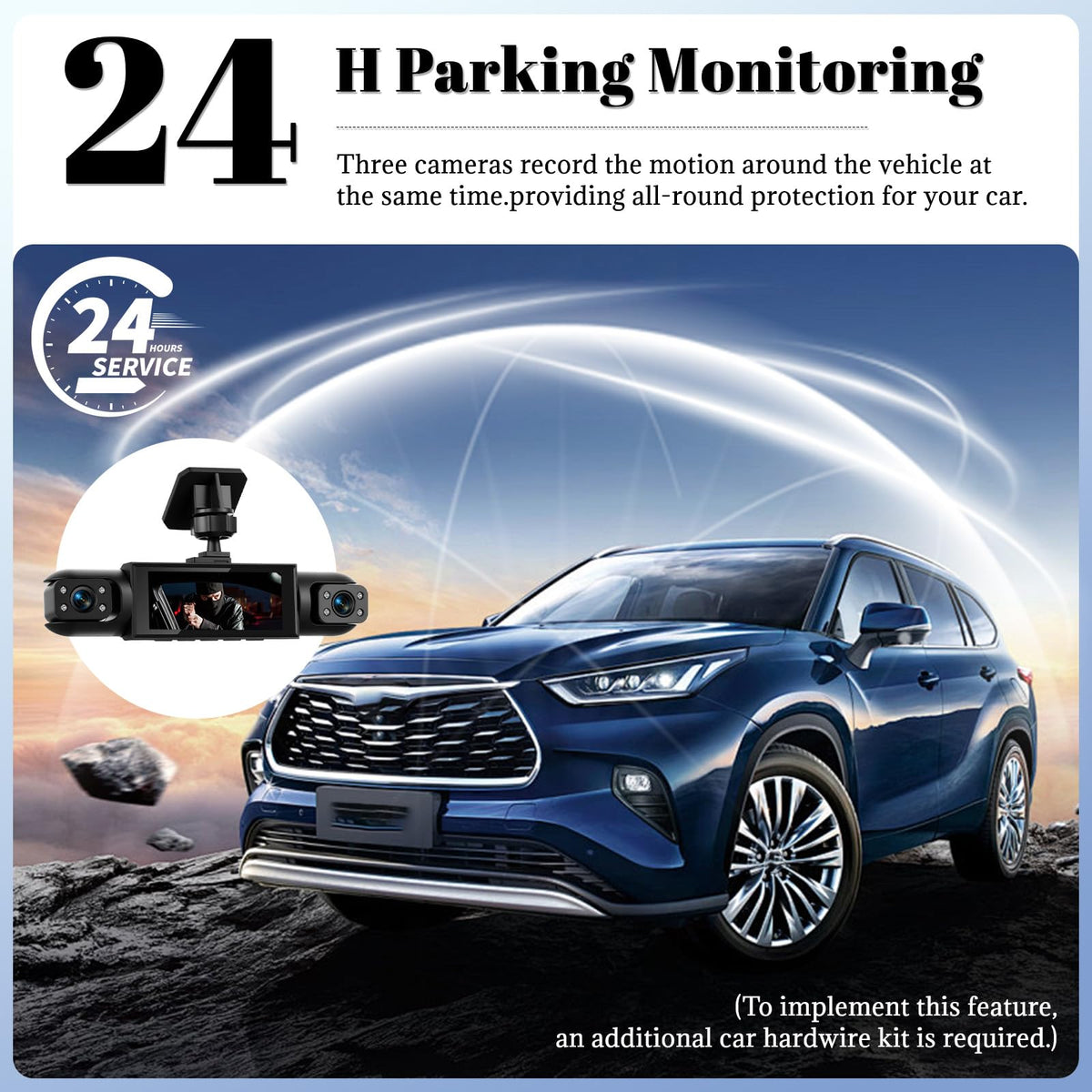 OiLiehu dash cam mounted in vehicle demonstrating unobtrusive 360° protection