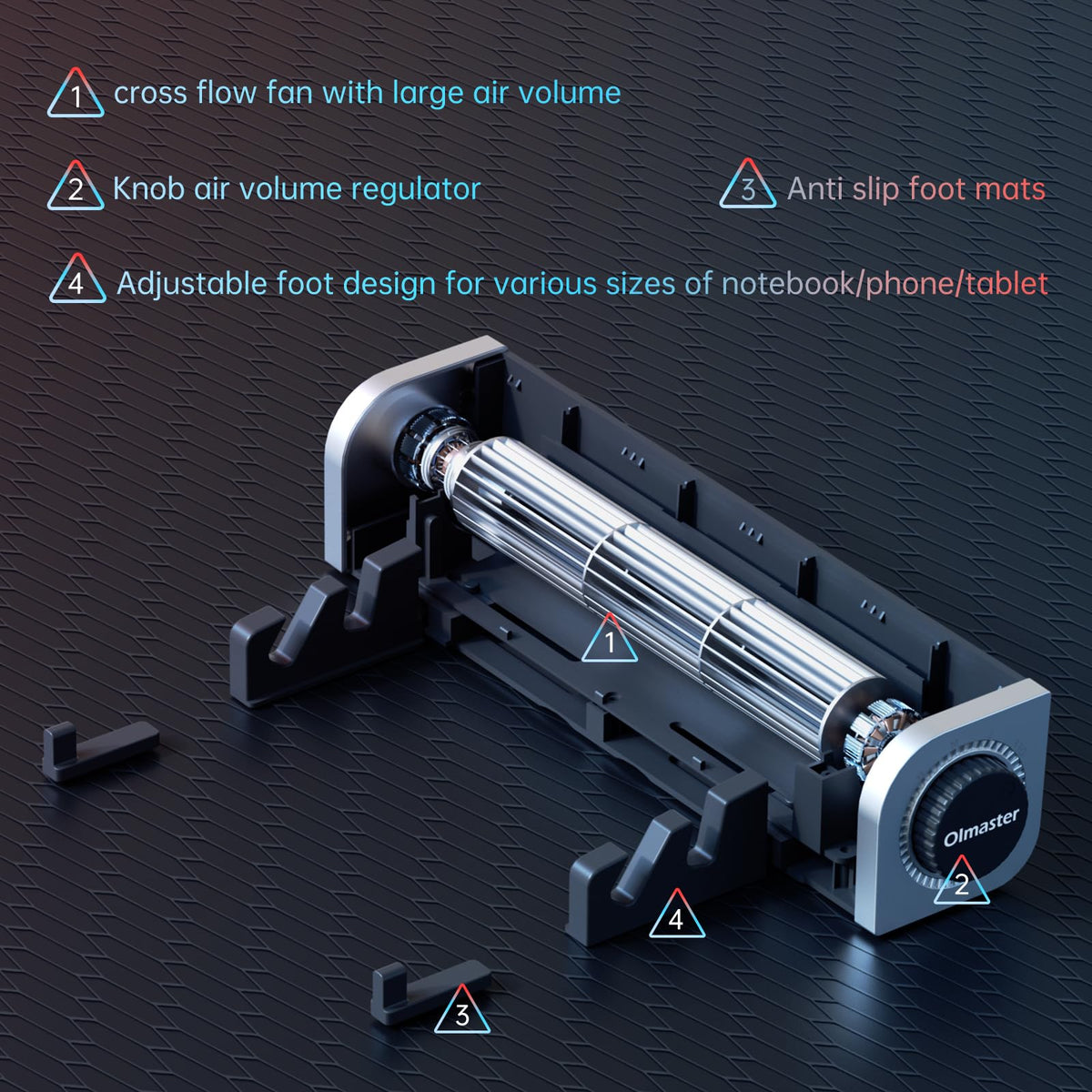 OImaster cooler showing 3-speed adjustment for quiet or strong cooling