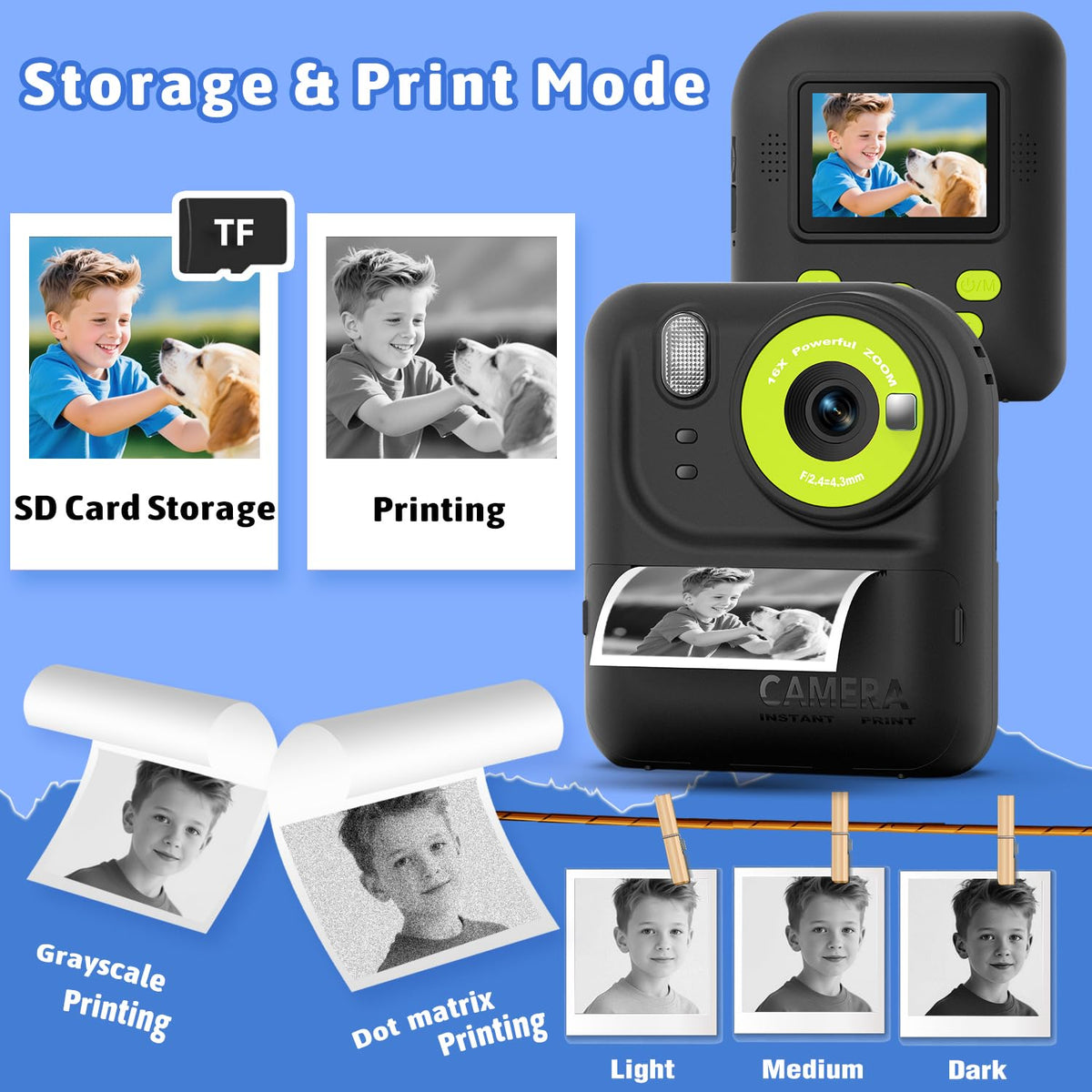 Okaloka stack of fresh printed photos, encourages creativity and keepsakes