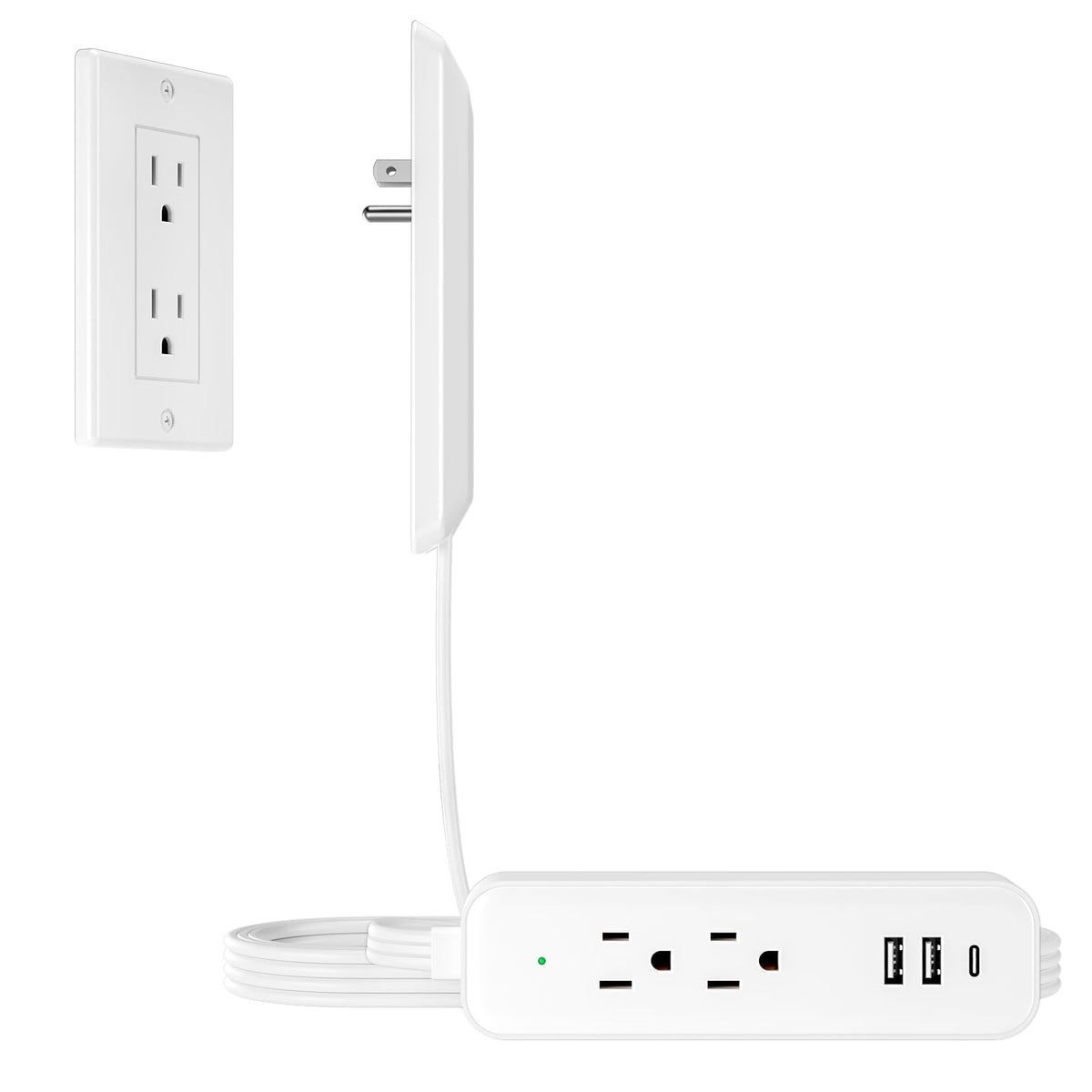 OKCHILD front view of flat socket extension showing ports and compact profile as benefit