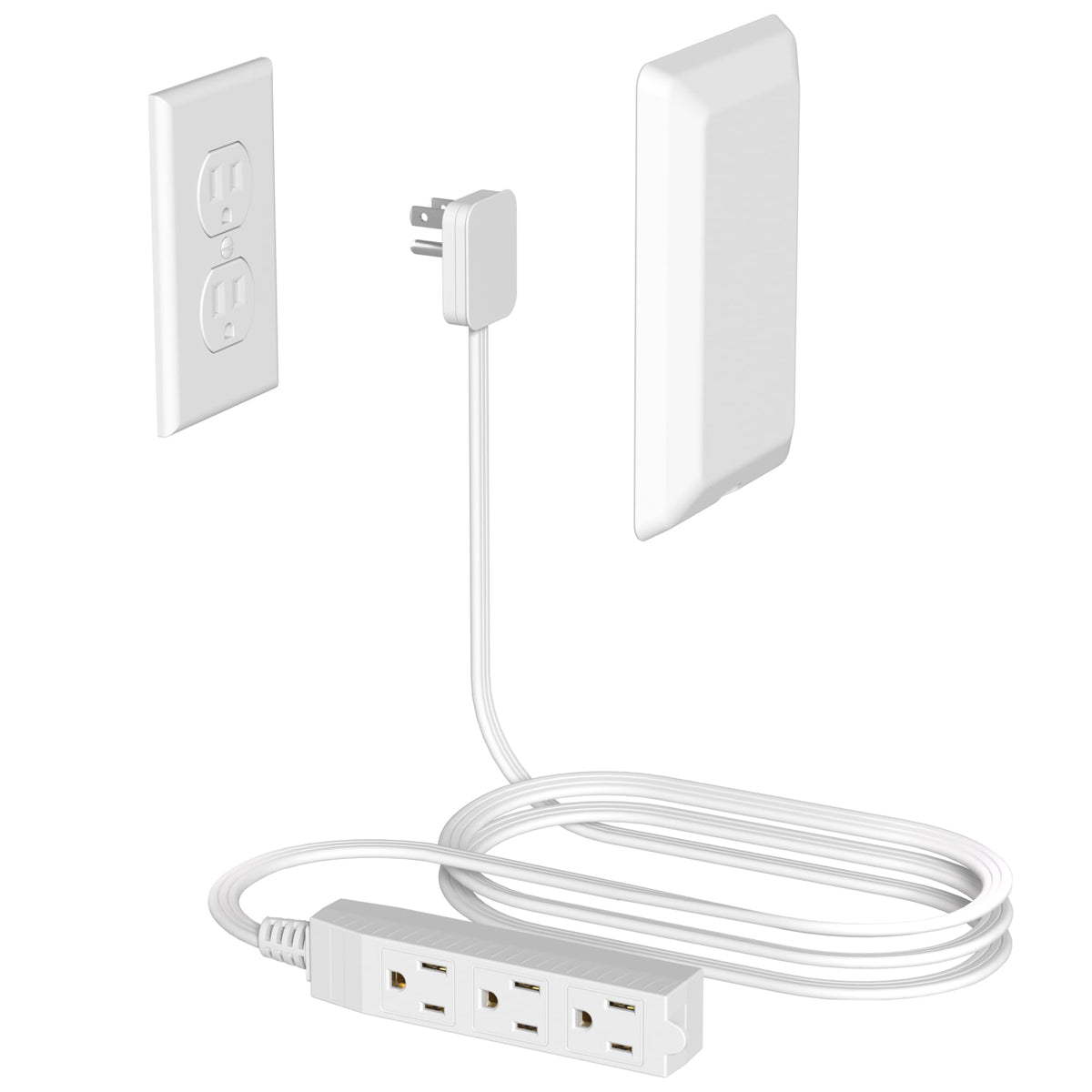 OKCHILD flat plug power strip front view showing space-saving design for small desks