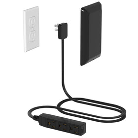 OKCHILD flat plug power strip wall outlet behind furniture offers space-saving convenience.