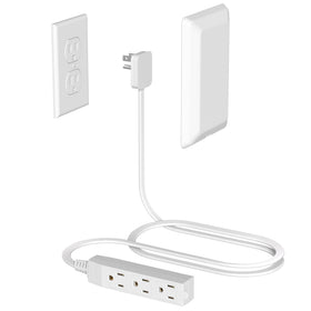 OKCHILD flat plug power strip in white with three outlets for space-saving setups.