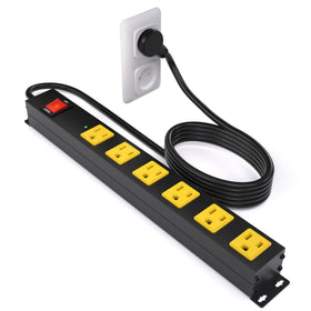 OKCHILD metal power strip front view showing durable design and 6 outlets