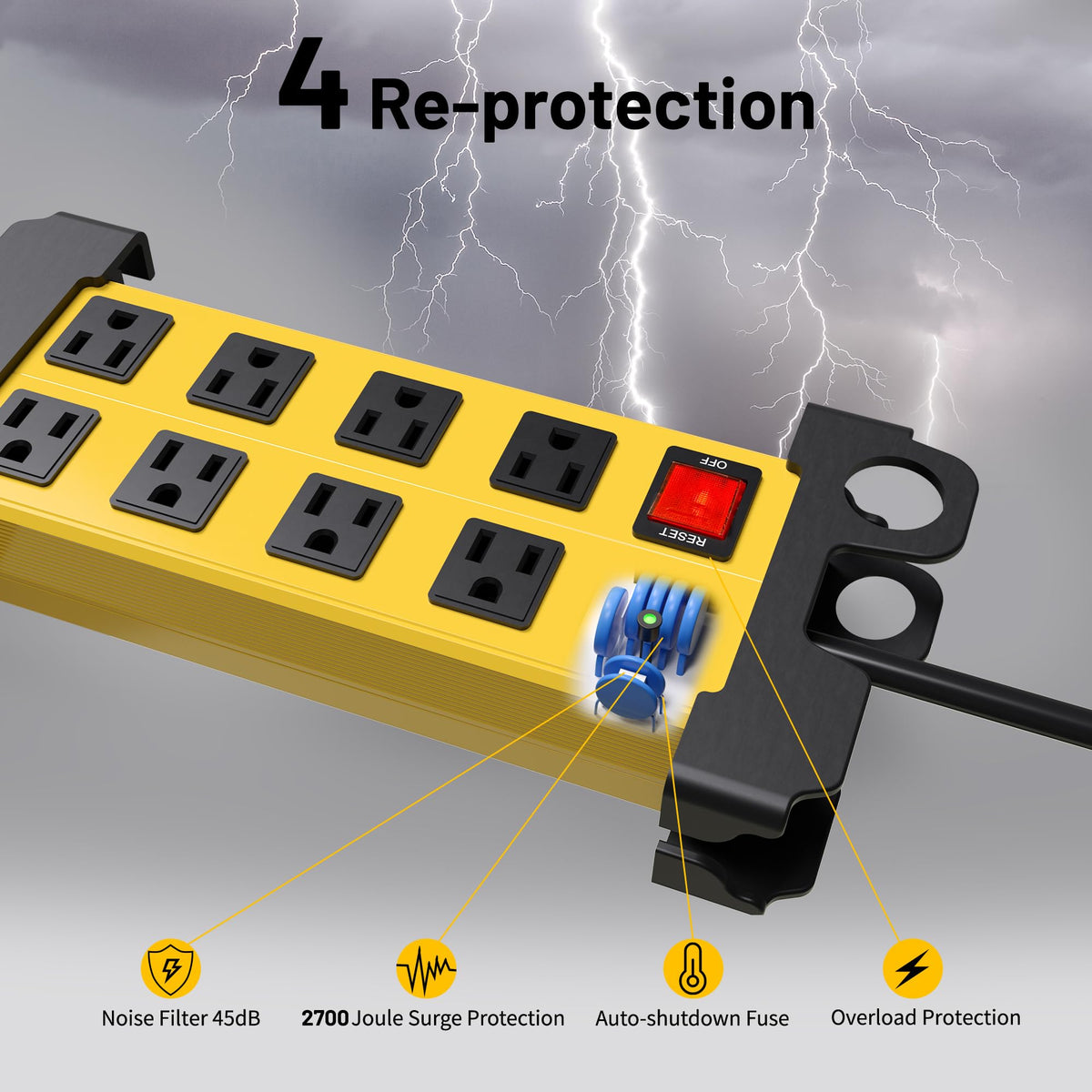 OKCHILD surge protector with illuminated 15A switch and status indicator