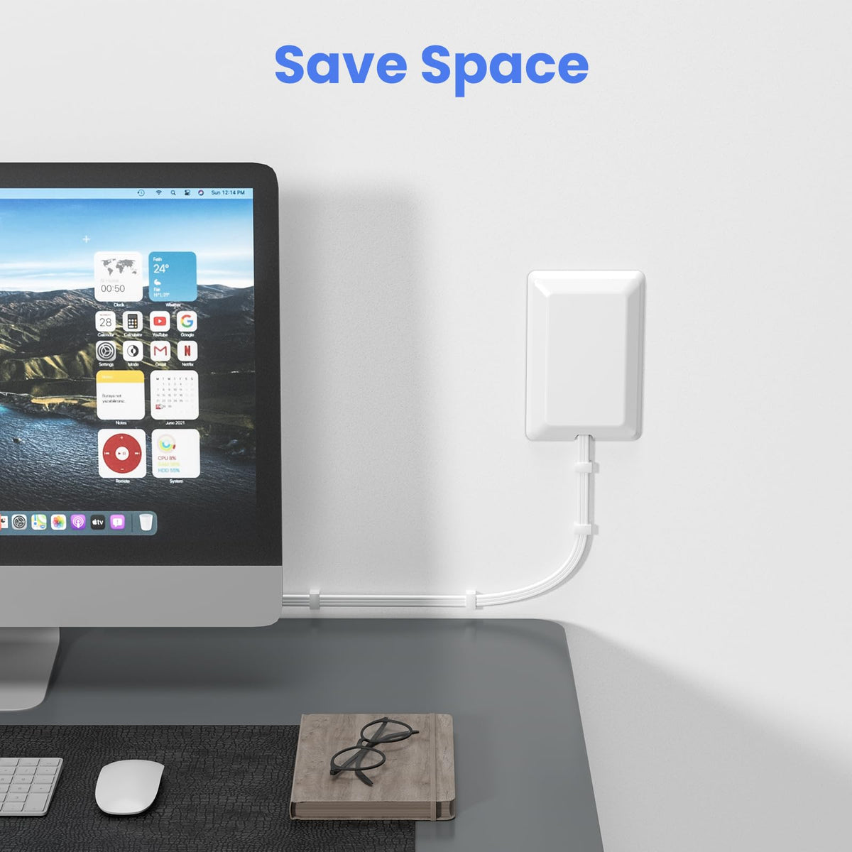OKCHILD mounted under desk using mounting holes for neat cable management benefit