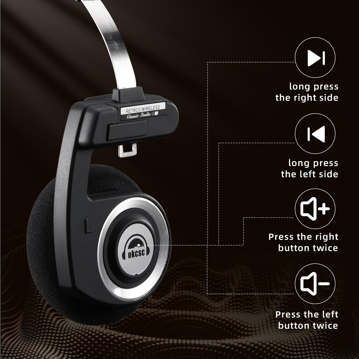 okcsc Classic Portable Headphones foldable with a premium carry pouch for travel.