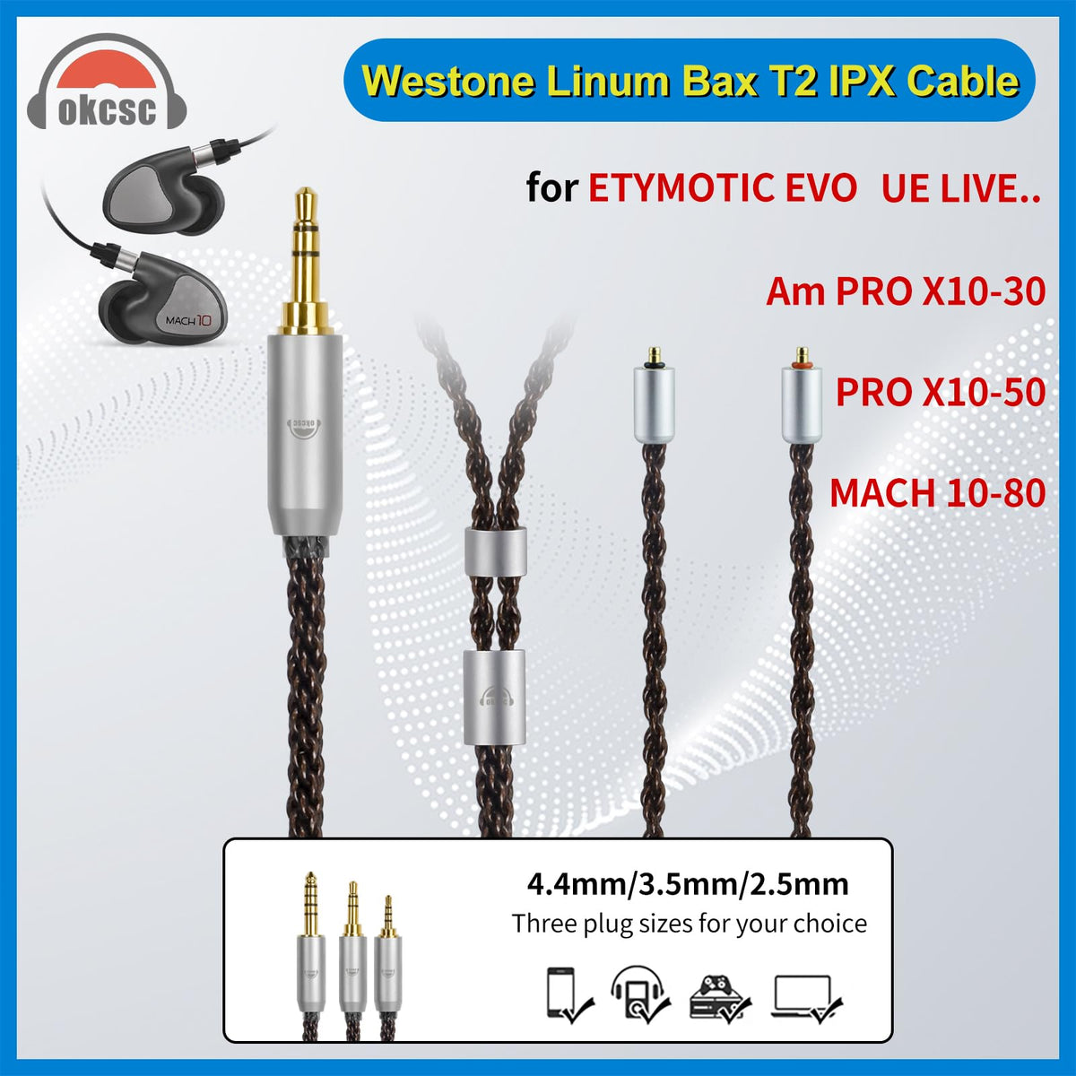 okcsc ETYMOTIC lPX T2 8-core gold-plated plug for stable connection