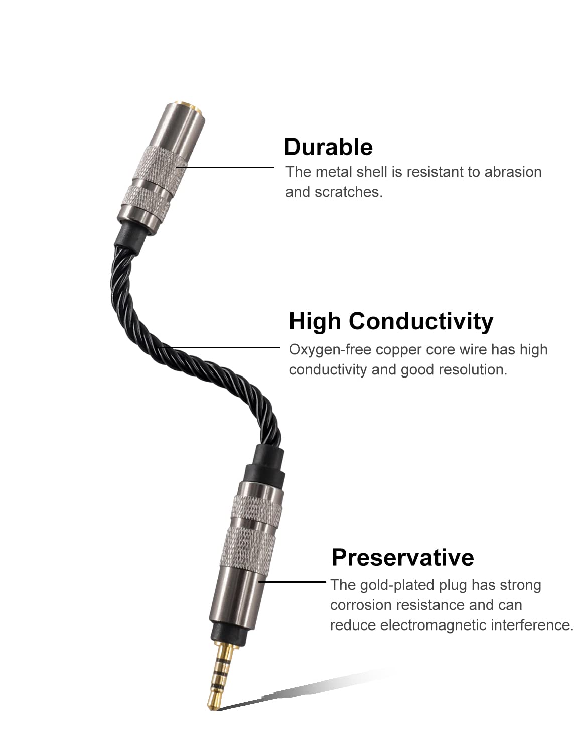 OKCSC adapter featuring 4.4mm balance to 3.5mm stereo for versatile connections.