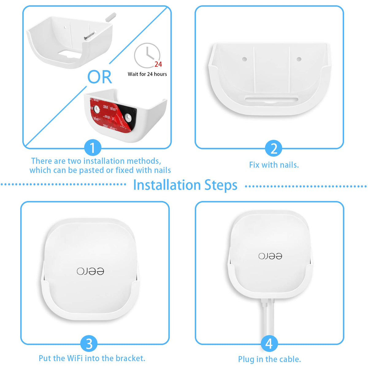 OkeMeeo wall mount on a wall demonstrates elevated router placement.