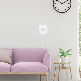 Okemeeo eero 6 Plus wall mount assembled on wall shows clutter-free setup.