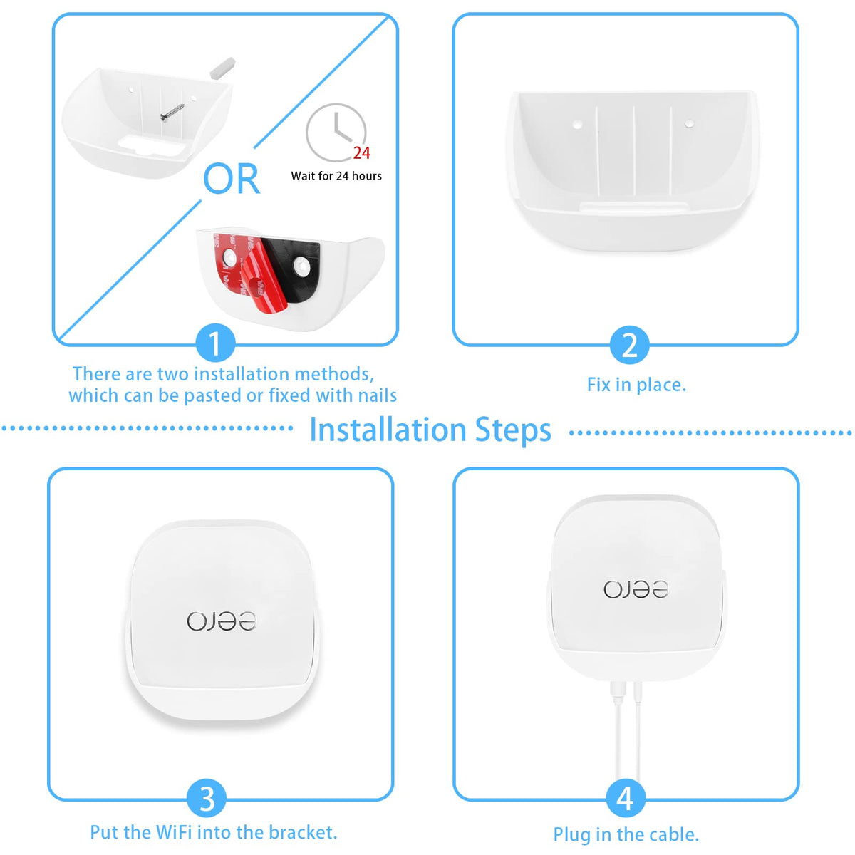 OkeMeeo eero 6 Plus wall mount no-drill option for easy setup.