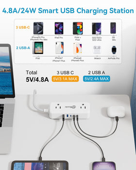 Okleeic compact dorm and office use power strip keeps spaces organized.