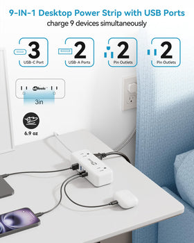Okleeic flat plug power strip with a compact 3 ft copper cord for tight spaces.