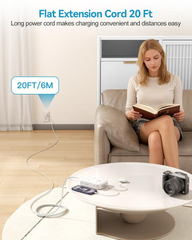 okleeic flat plug tucked behind sofa demonstrating space-saving benefit