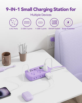 okleeic flat plug closeup lavender showing low-profile design that fits behind furniture