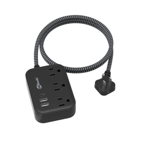 okleeic flat plug power strip front view showing compact design for desk and nightstand use