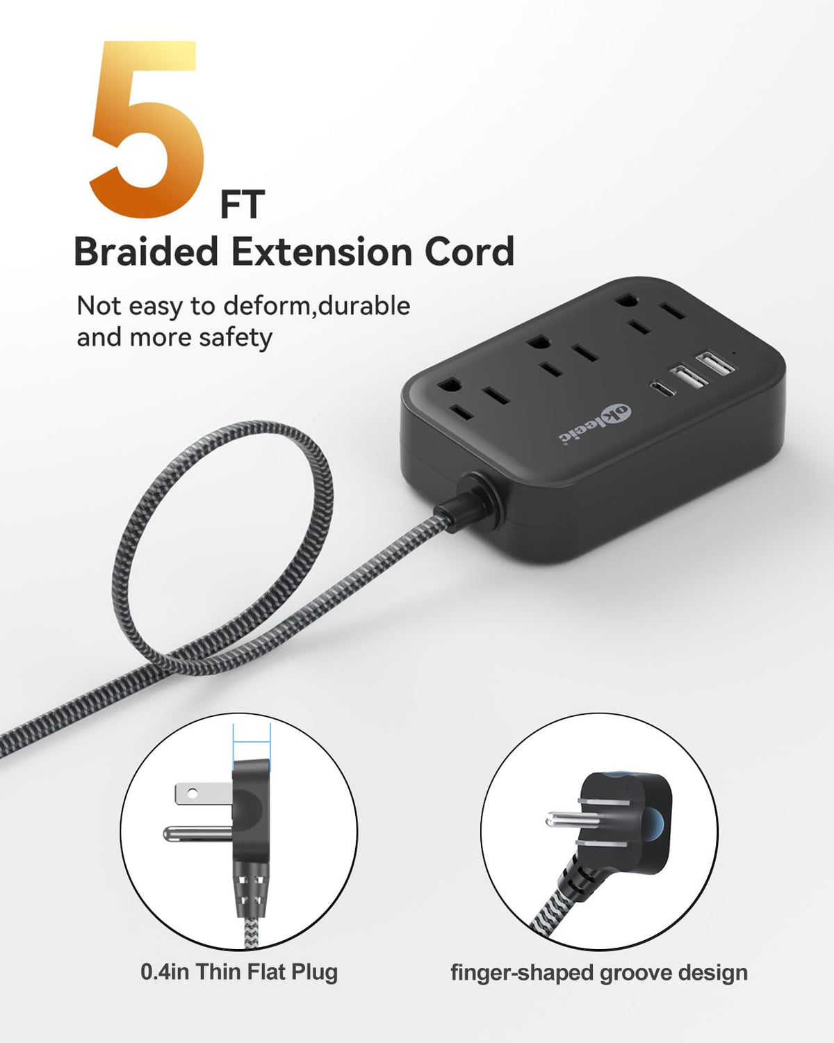 okleeic power strip with USB ports for multi-device charging