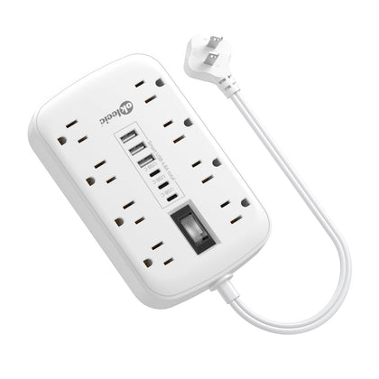 okleeic front view of power strip showing outlets and USB ports for organized charging