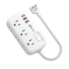 okleeic power strip front view showing outlets and USB ports for versatile charging
