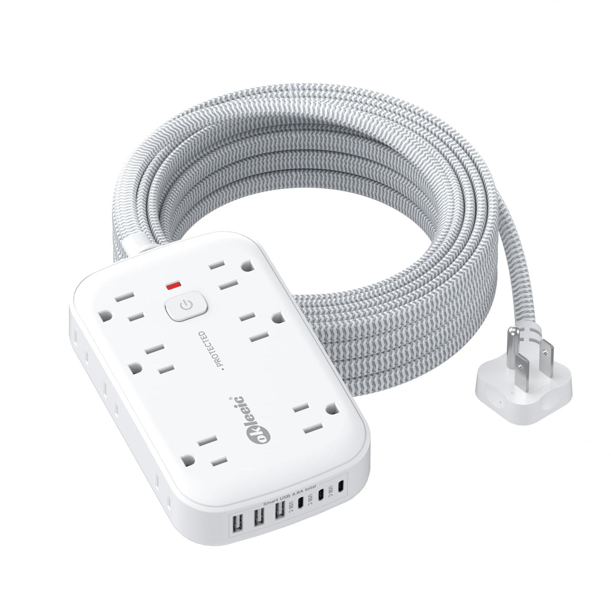 okleeic front view showing 12 outlets and 6 USB ports for versatile charging