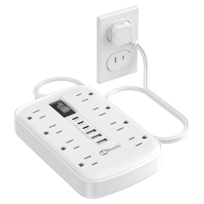 okleeic front view showing 8 outlets and 6 USB ports for expanded charging