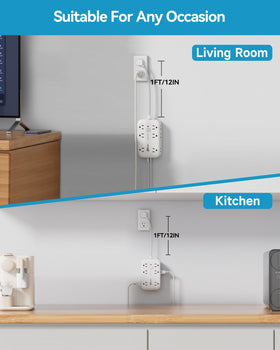okleeic low-profile flat plug close-up fits behind furniture to save space