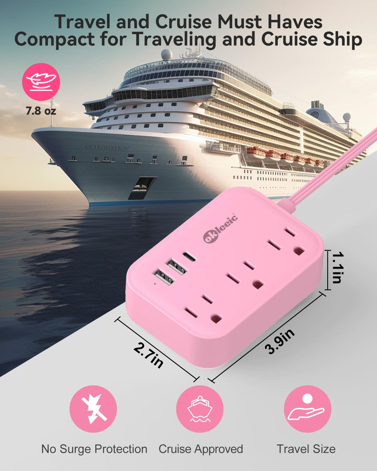 Okleeic Pink Power Strip desk organization for kawaii study space
