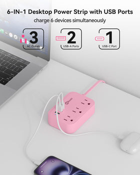 Okleeic Pink Power Strip USB ports display for simultaneous device charging