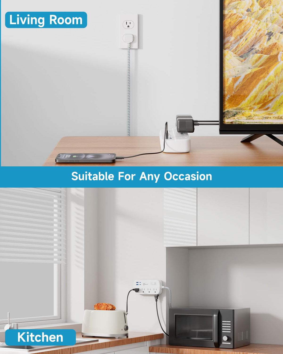 Okleeic surge protector offers 1080J protection for safer device use.