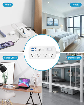 Okleeic travel power strip with 5 ft cord, ideal for dorm, home office, and travel.