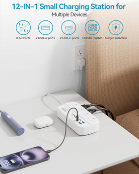 Okleeic compact power strip features two-side design to reduce outlet interference.